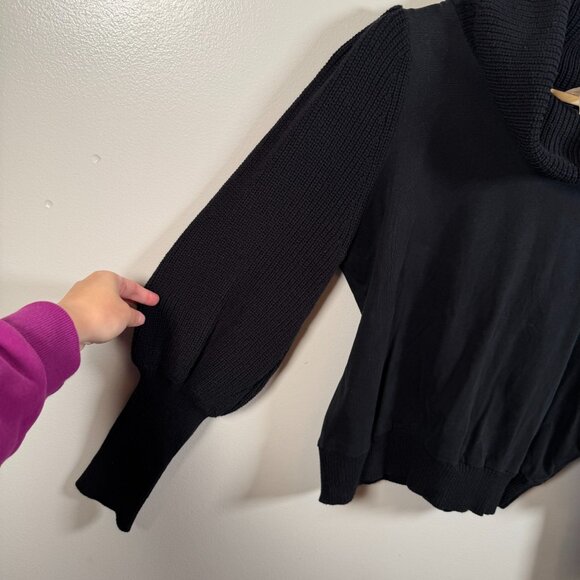 Anthropologie Dolan Cowl Neck Sweater Size Large Black Pullover Puff Sleeve - Picture 7 of 12
